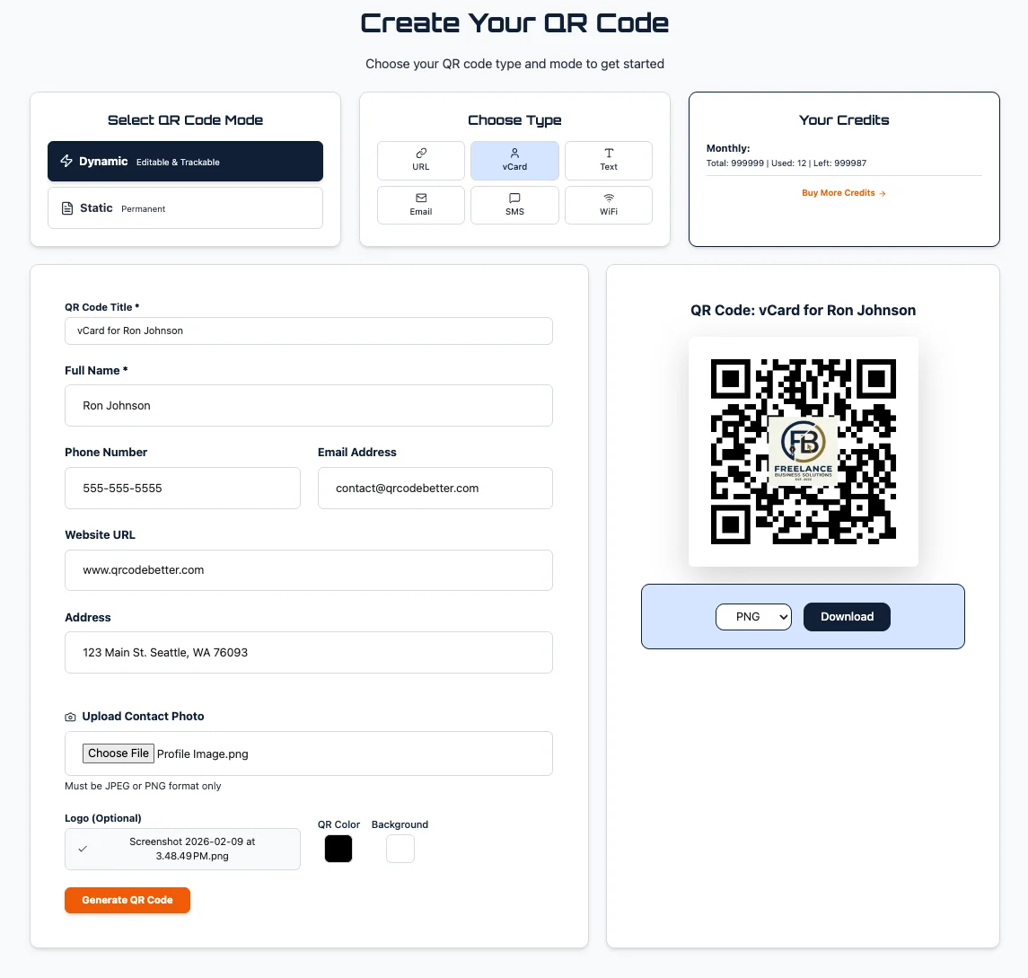 QR creation dashboard